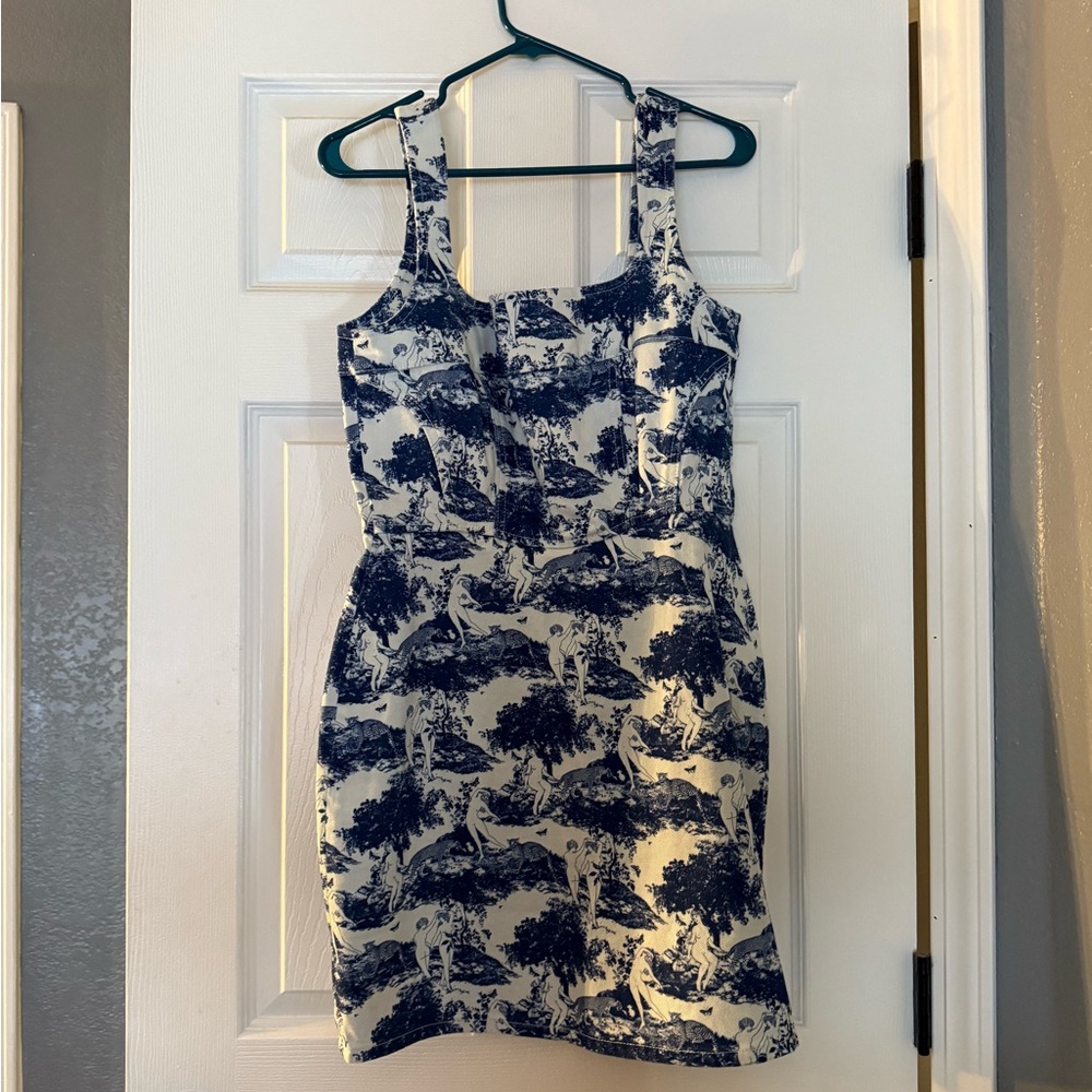 Reformation Blue and White Denim Mini Dress